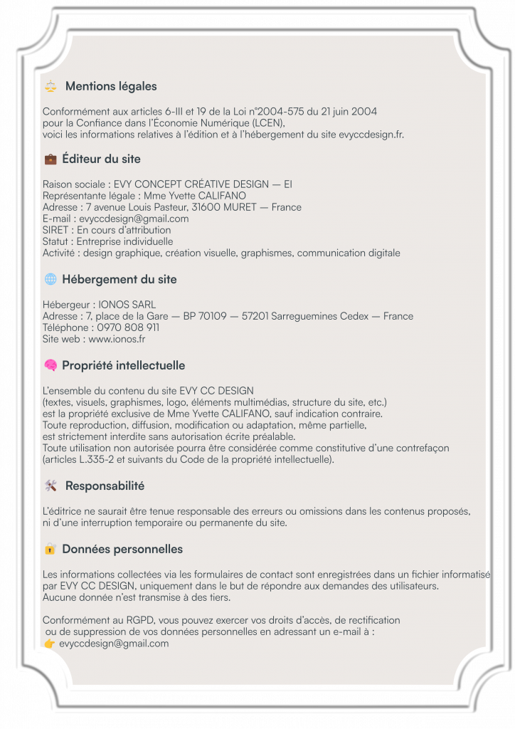 mentions légales Evy CC Design